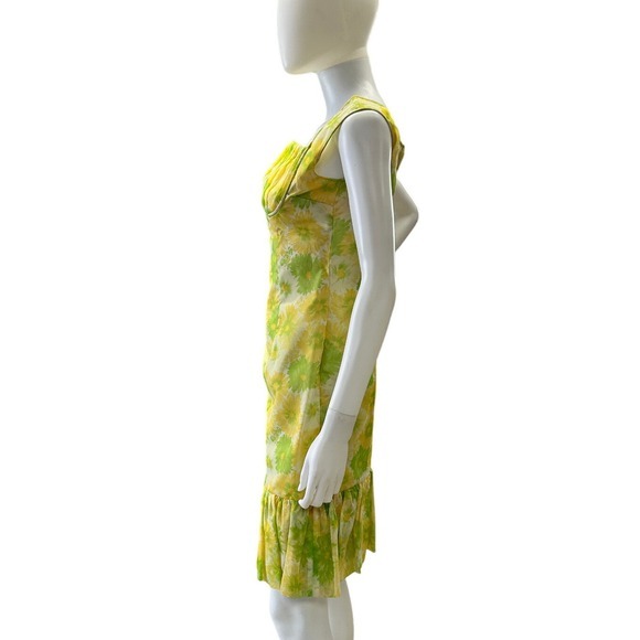 Vintage 1960s Mod Floral Wiggle Dress‎ Ruffle Ruched Bodice Organza Chiffon JS - Picture 8 of 14